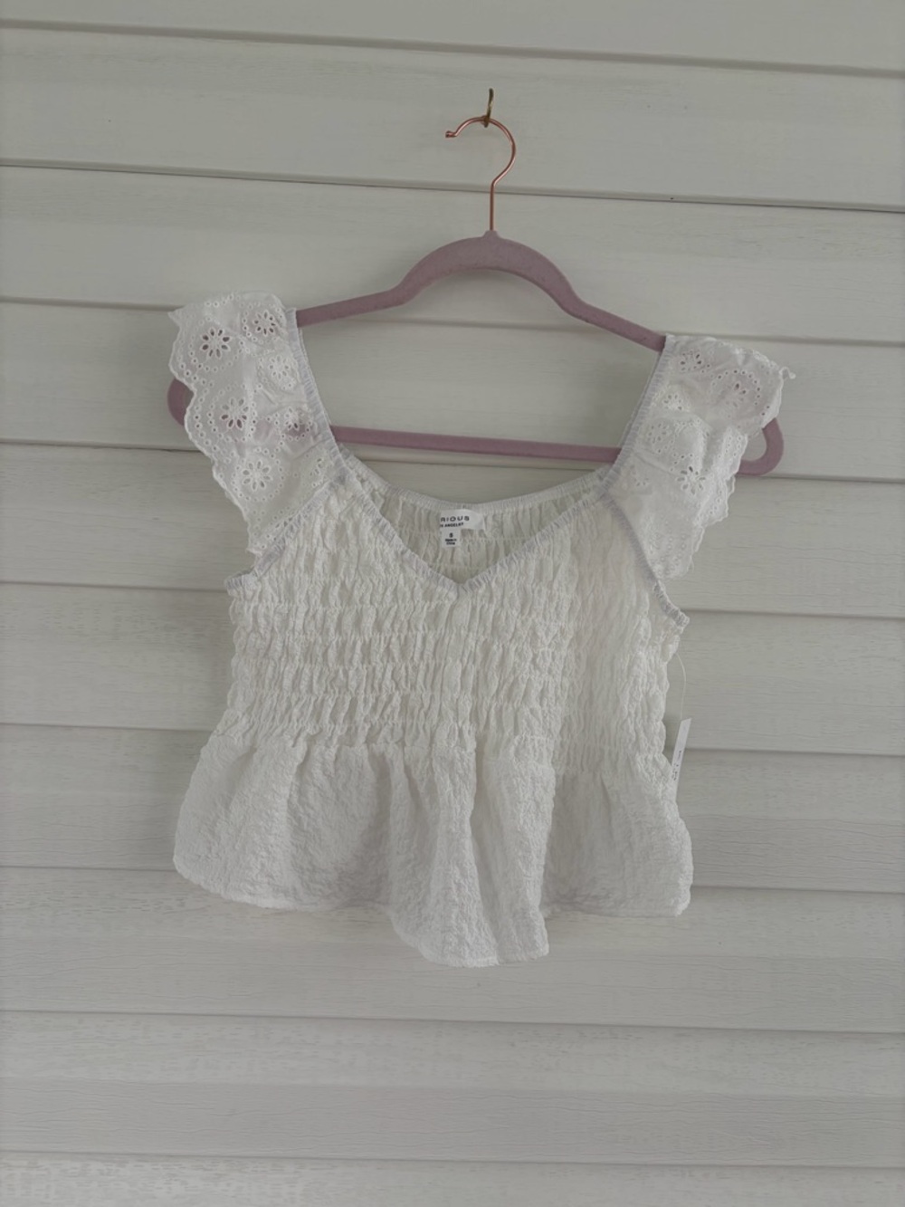 NWT White Eyelet Milkmaid Blouse Cottagecore Coquette Puff Sleeve Summer Top